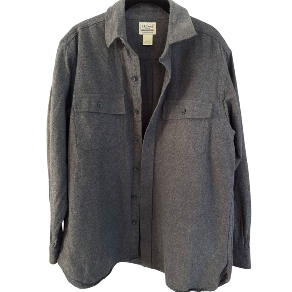 L.L.Bean Charcoal Gray Men's Chamois Shirt, Traditional Fit 100% Cotton